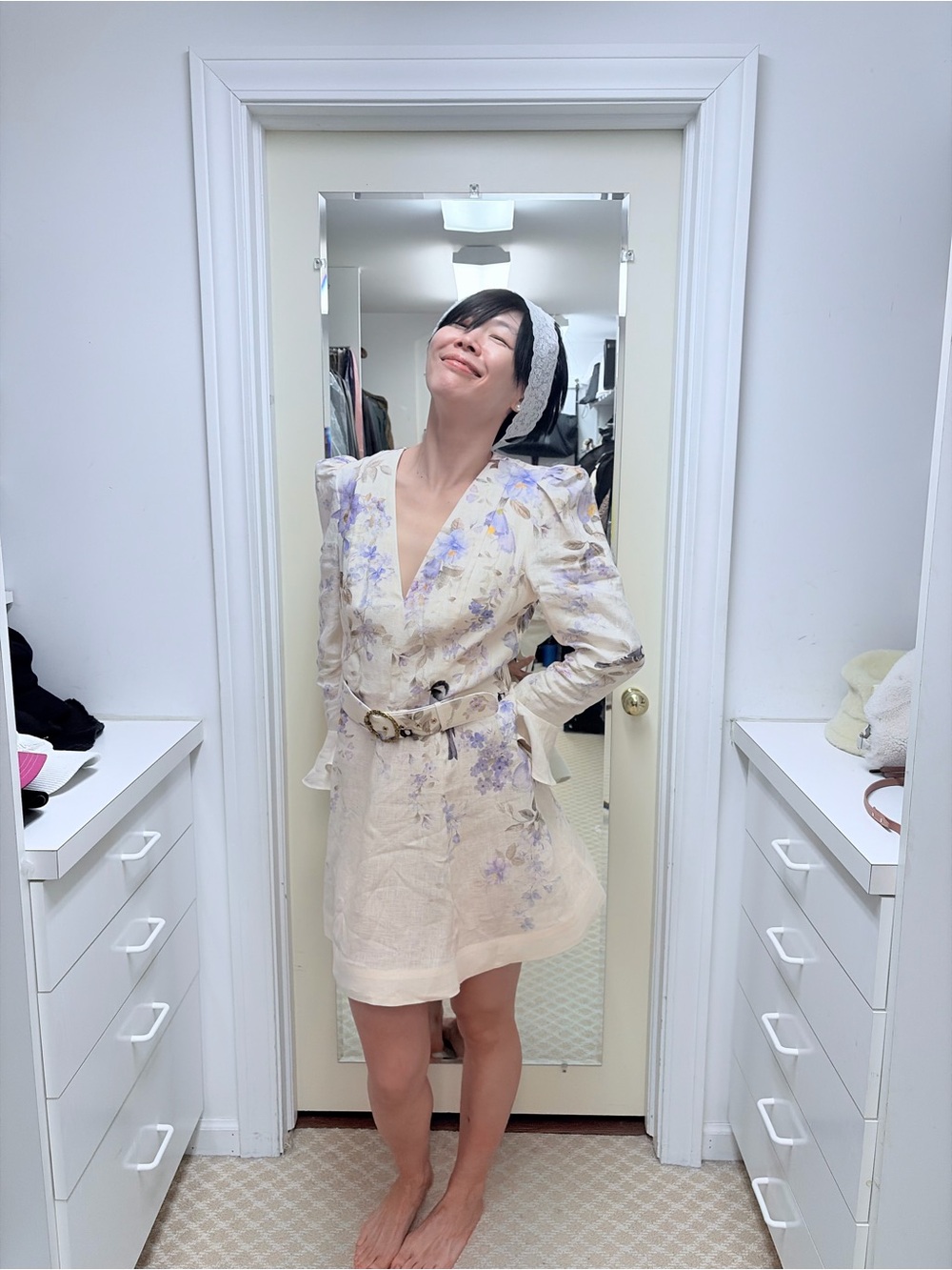 NWOT Zimmermann Lavender Floral Linen Mini Dress, Size AU 0 = XS